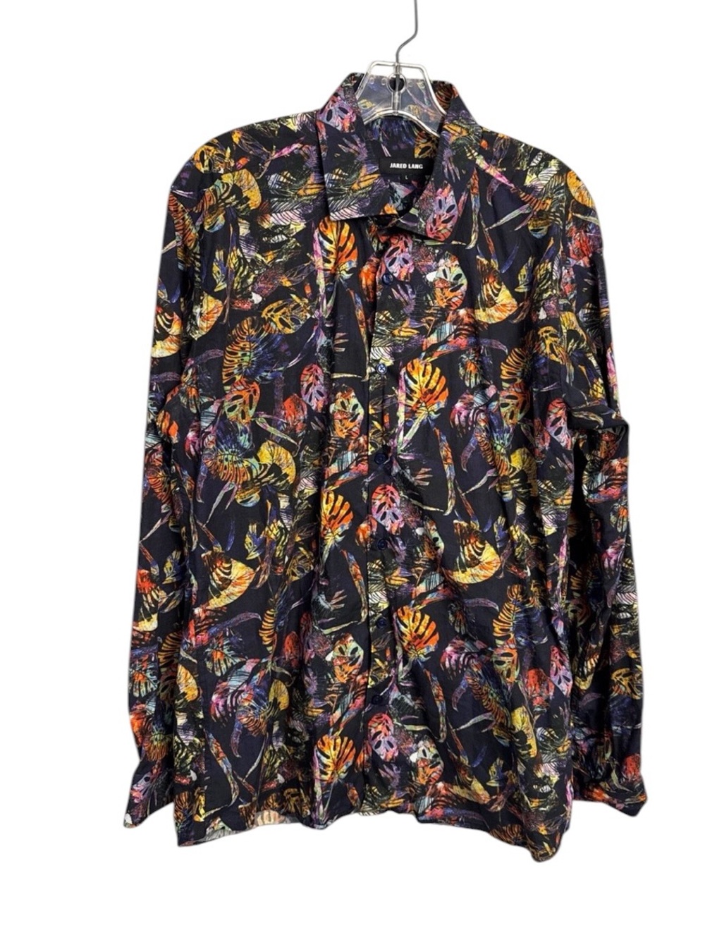 Jared Lang novelty bold floral artsy printed men's button down size Large cotton